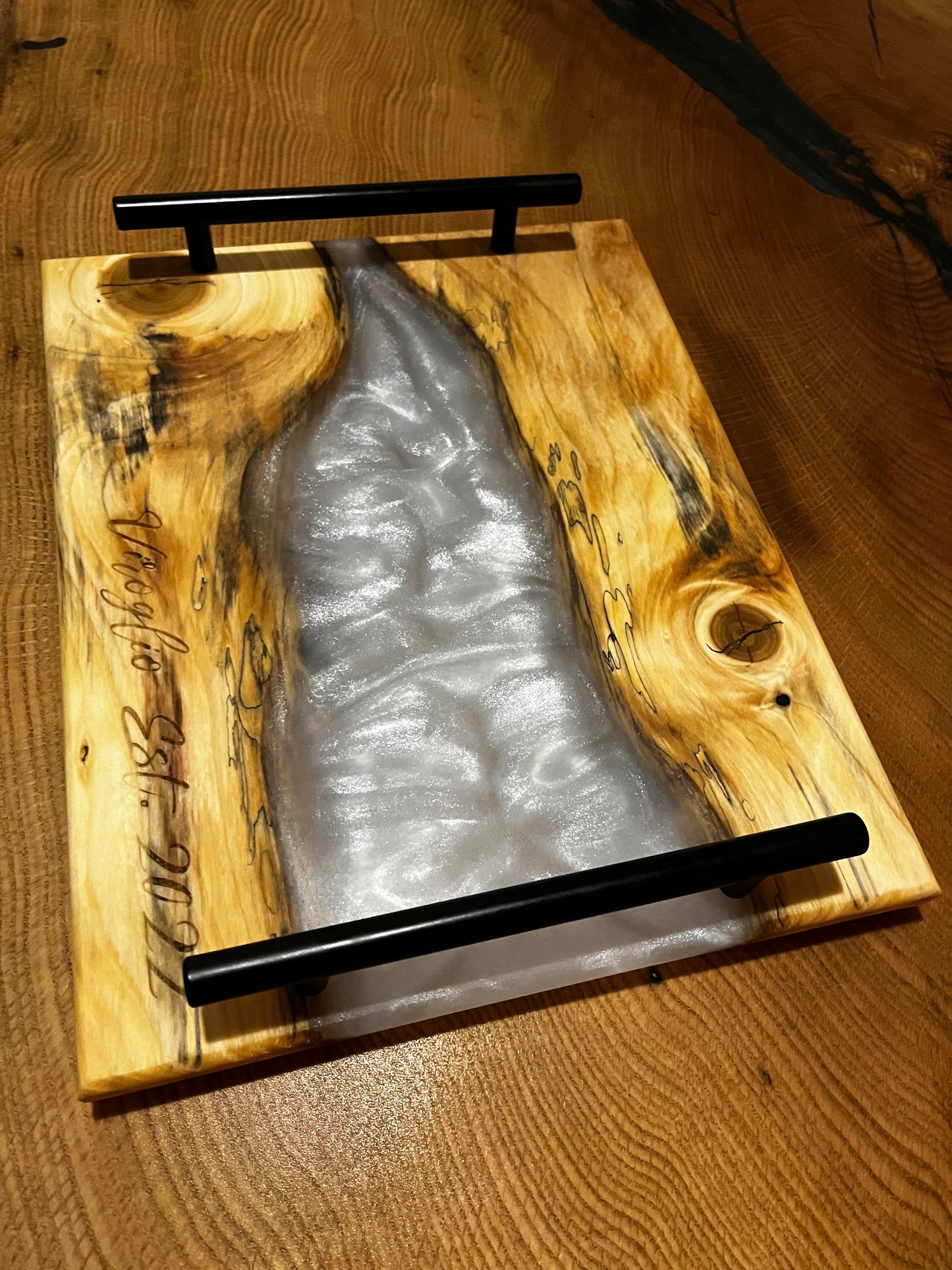 Epoxy Live Edge Charcuterie Board With Handles