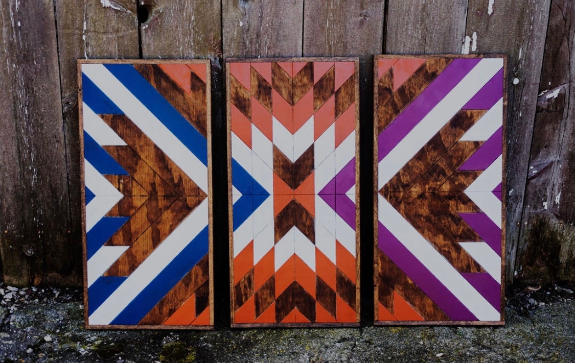 Set of 3 - Geometric Wall Art - CNC - Rustic Art