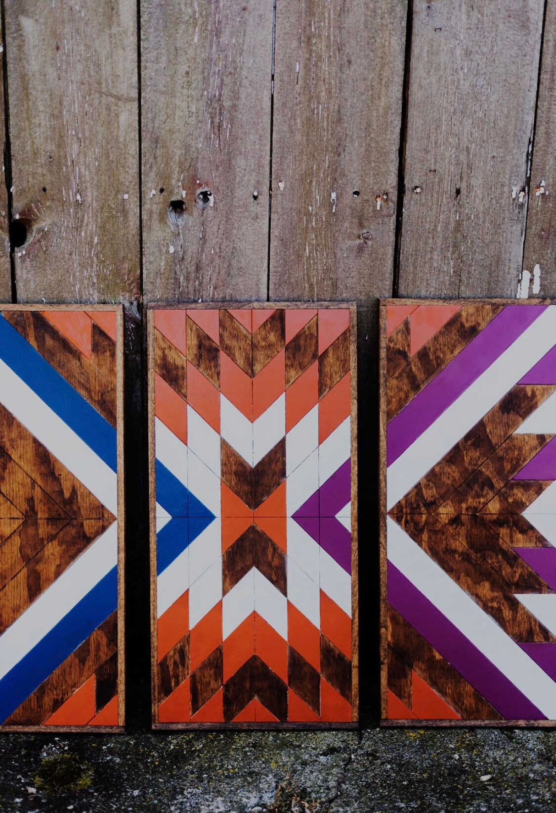 Set of 3 - Geometric Wall Art - CNC - Rustic Art